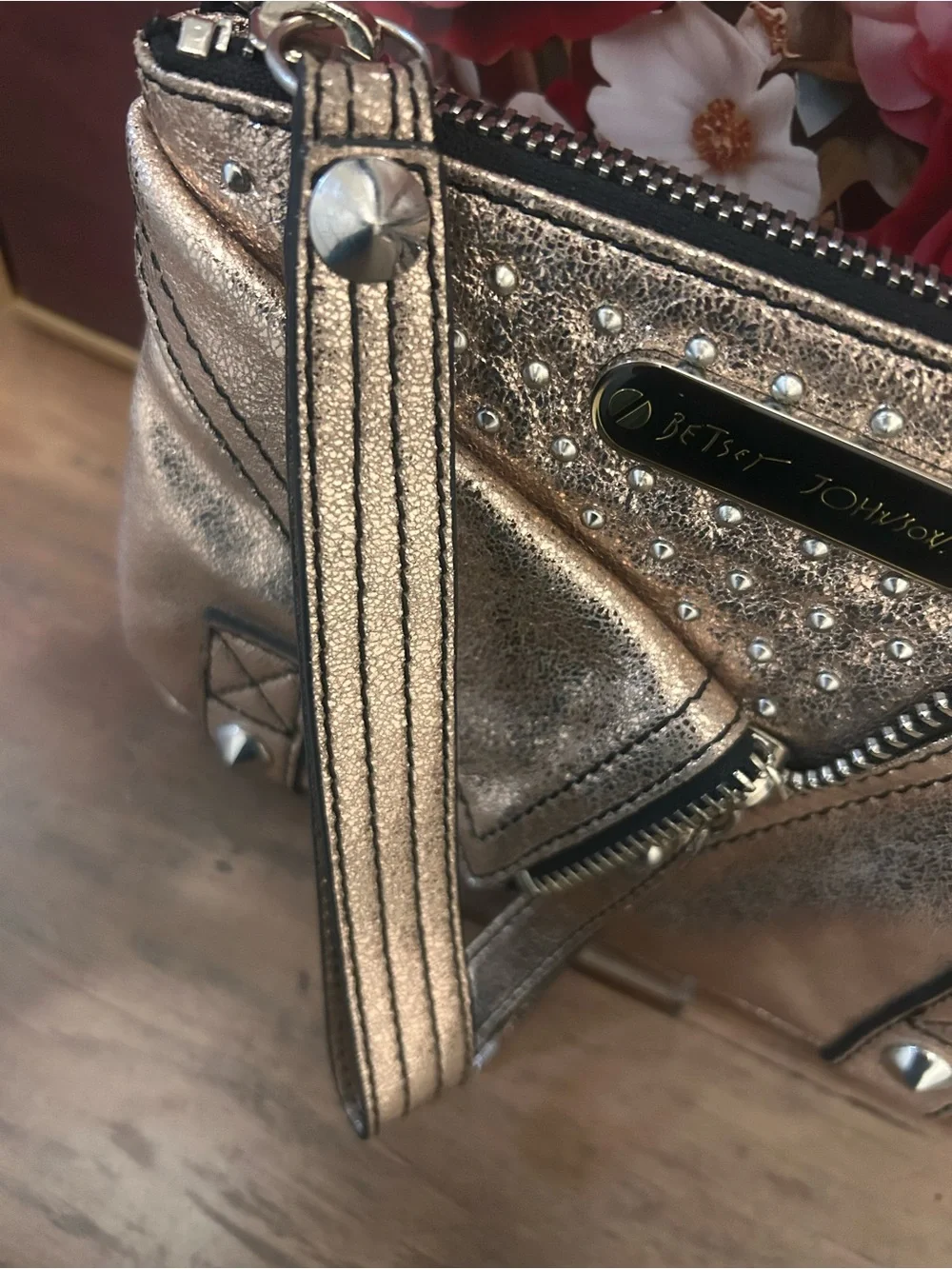 Betsey Johnson Metallic Rose Gold Wristlet Clutch